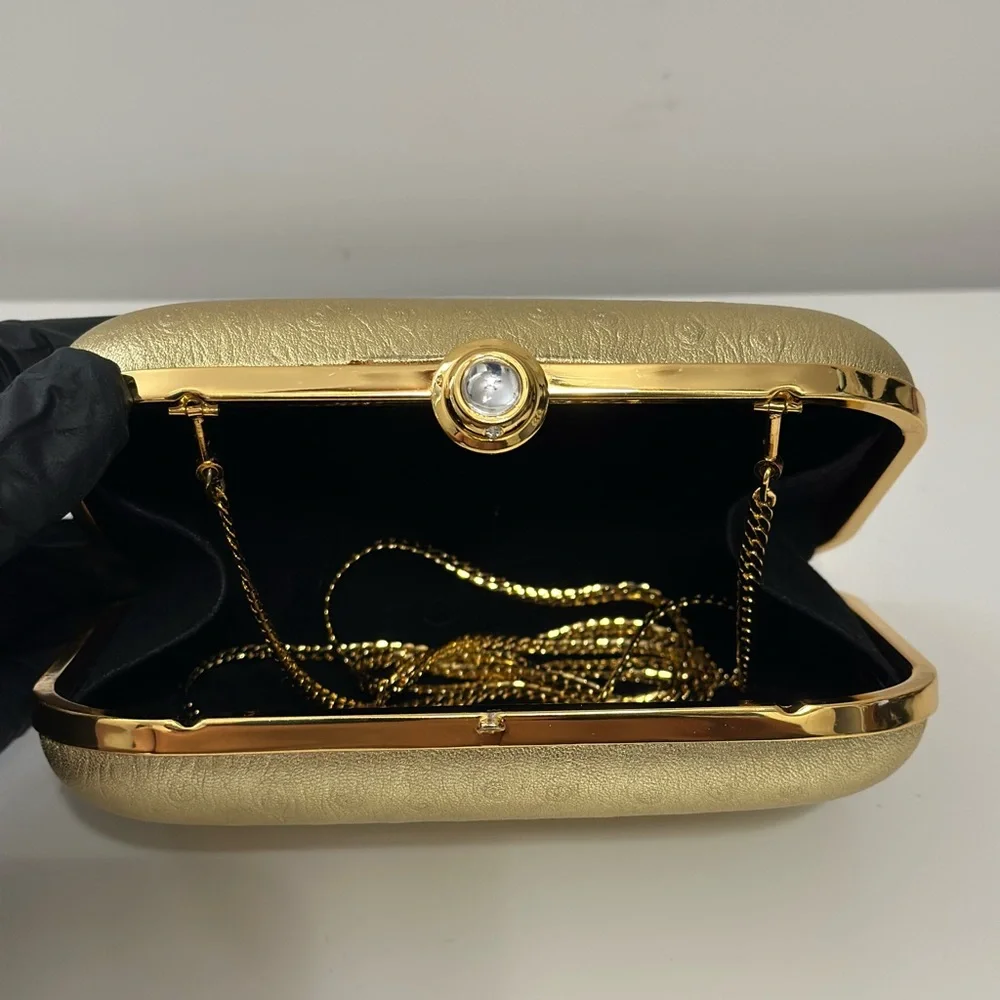 Metallic Gold Colored Evening Clutch Crossbody For lipstick Keys compact Mirror